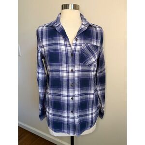 Northeast Outfitters Womens S Flannel Shirt Penrose Plaid Dress Blue Purple NEW